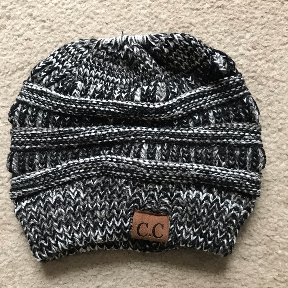 C.C beanie also holds pony tail
